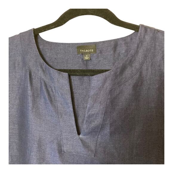 Talbots 100% Linen Navy Blue Shift Dress w Floral design Small - Picture 3 of 9